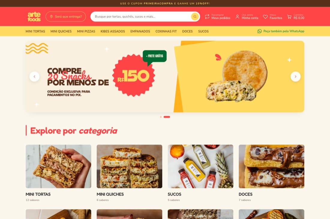 Home do e-commerce da Arte Foods